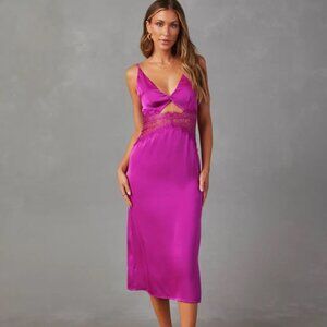 Modern Day Love Satin Lace Cutout Midi Dress